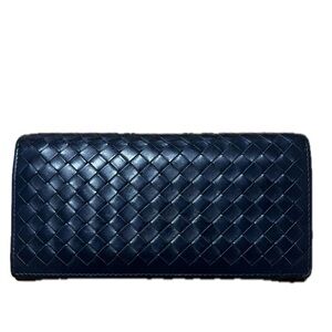 Bottega Veneta Intorechato Leather Wallet, Dark Navy Blue
